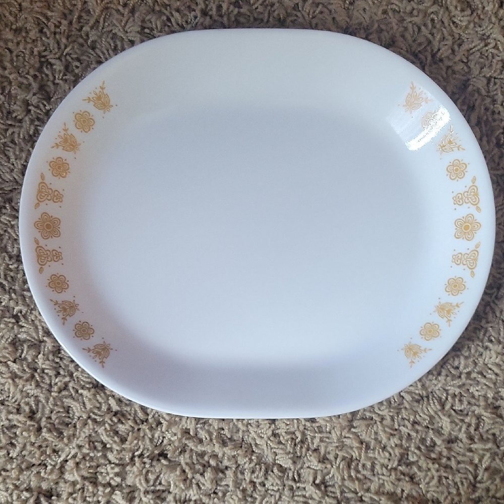 Vintage Corelle butterfly gold flower platter 12.25" x 10"